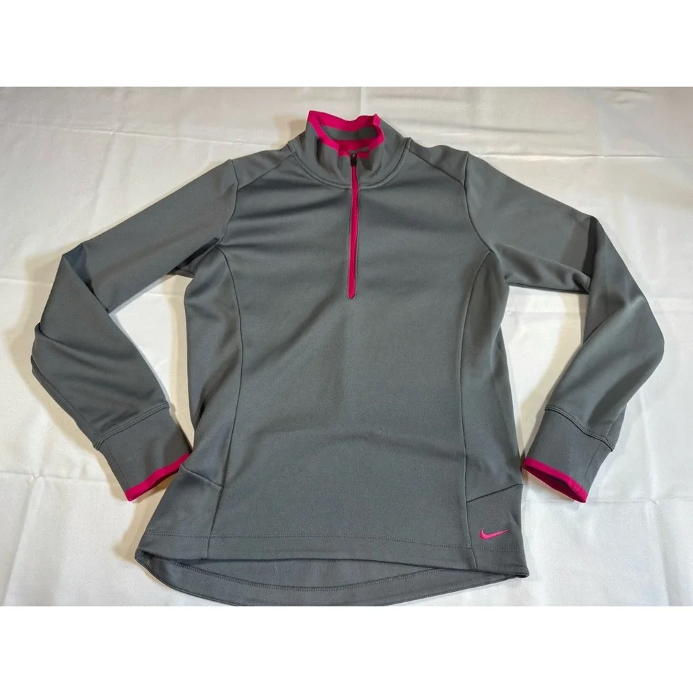 Women's Nike Dri Fit Size M Quarter Zip Pullover Gray Pink Golf Activewear Run